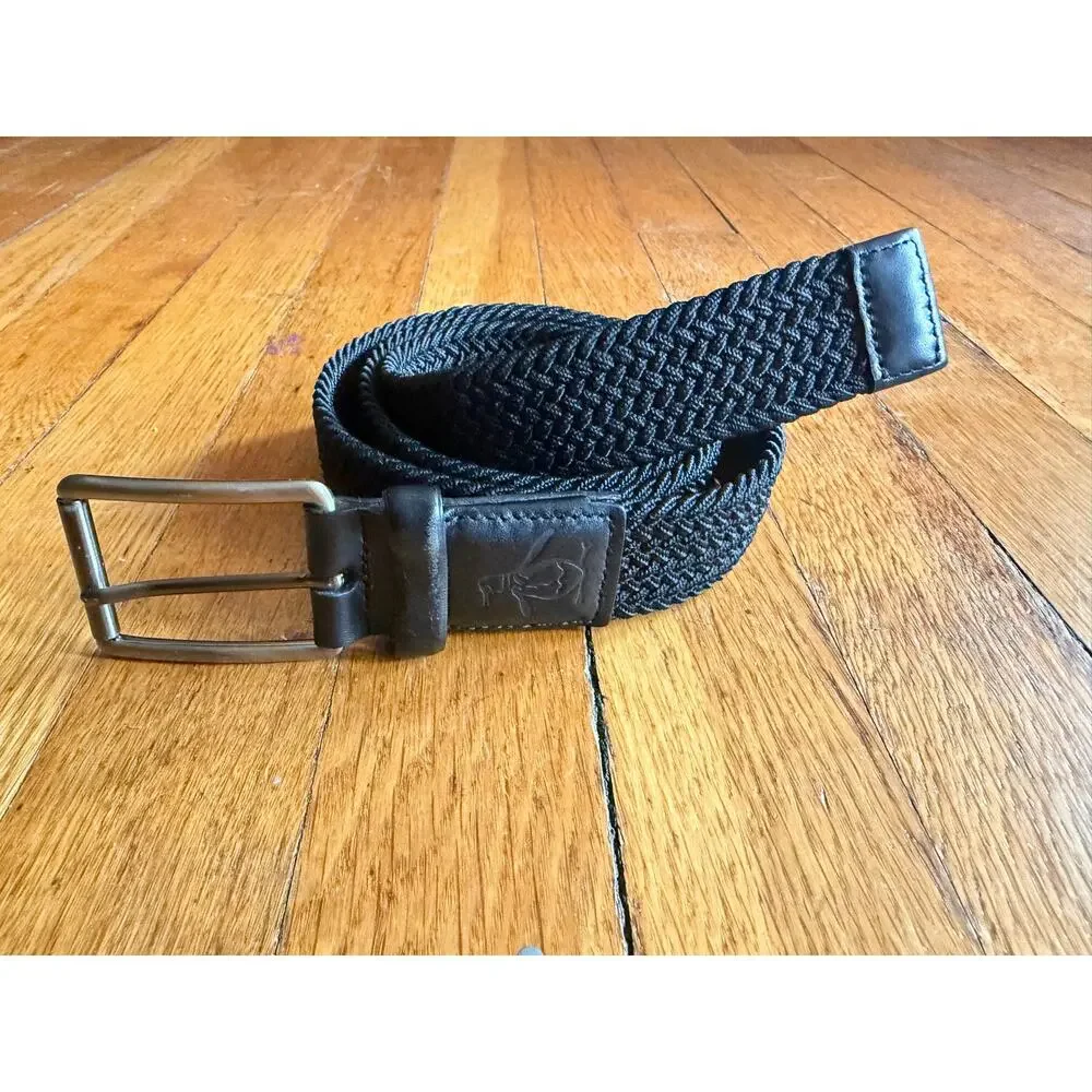 Original PENGUIN Black Stretch Woven Belt w/Leather Trim sz 36